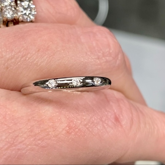 3 Stone Diamond Moissanite Stacking Wedding Band Ring - Picture 9 of 11